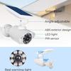 JIAXIZ Solar Security Outdoor Motion Sensor, Dummy Camera IP66 Waterproof, Solar Powered Security Light for Yard Garden Garage Illumination and Protection White view 3