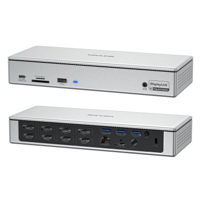 WAVLINK DisplayLink Laptop Docking Station - Quad Monitor 5K/4K @60Hz, 100W Charging - Thunderbolt 4/3, USB-C/A - M1 M2 Mac/Windows/Chrome/Ubuntu - 4 HDMI, 4 DP, 180W Power, SD 4.0 CR, 2.5Gbps LAN