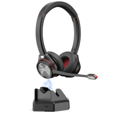 Yexatel Wireless Headset with Noise-Canceling Mic & 40H Talk Time Bluetooth Office Headset for Teams/Zoom/3CX, Fast-Charging Stand, Mic Mute, Lightweight Design (Y891BTD)