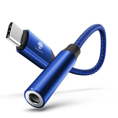 Stouchi USB C to 3.5mm Dongle Adapter, Type C Headphone Audio Jack Cable Cord Hi-Fi DAC Chip for iPhone 17/16 /15, Pixel 9/8 /7/6, iPad, Samsung Galaxy S25 S24 S23 Ultra (1, Blue, 0.38ft*1)