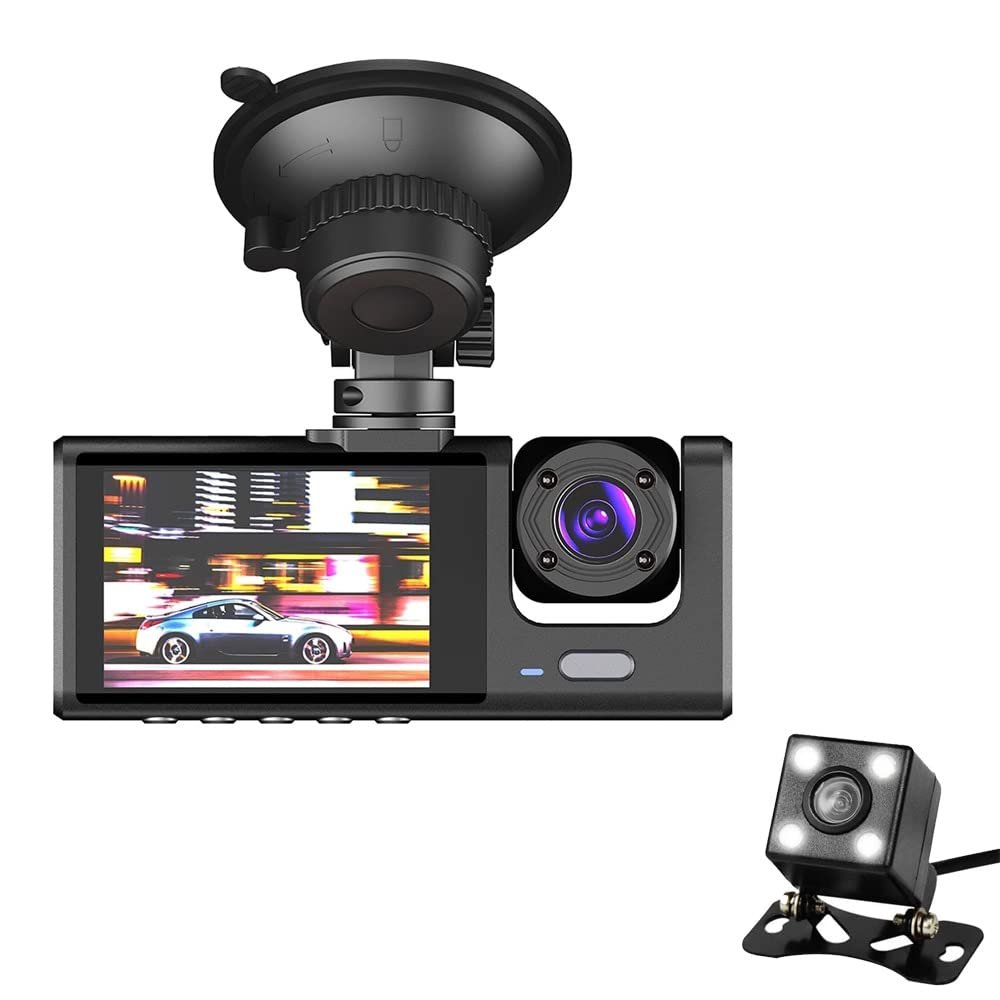 3 Channel Dash Cam for Car Camera Video Recorder Dashcam DVRs Black Box Dual Lens DVR with Rear View Camera 24H Parking Monitor (Three Lens)