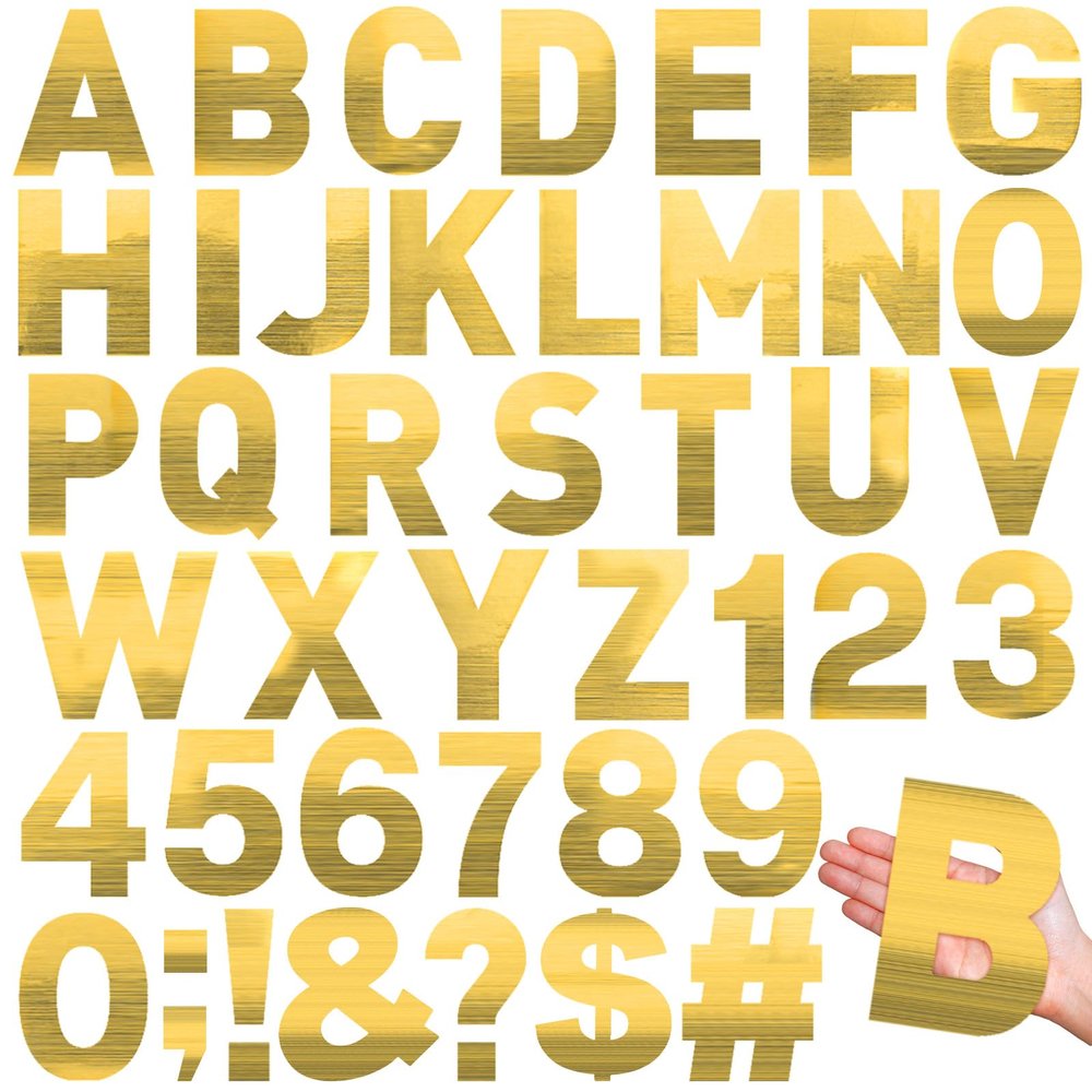 Seajan 184 Pcs Giant Letter Stickers Reflective Alphabet Stickers 6 Inch DIY Adhesive Waterproof Vinyl Letter Numbers Letras Grandes para Decoracion for School Glass Home Party Decor(Gold)