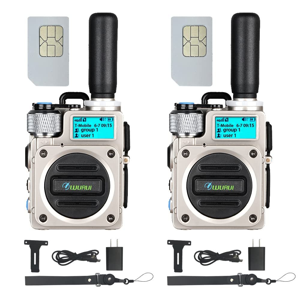 Wurui TXQ G6 Global-ptt 4G POC walkie Talkie for Adults Long Range intercom 1000 Miles Distance Network Two Way Radio (2silverwithCard)