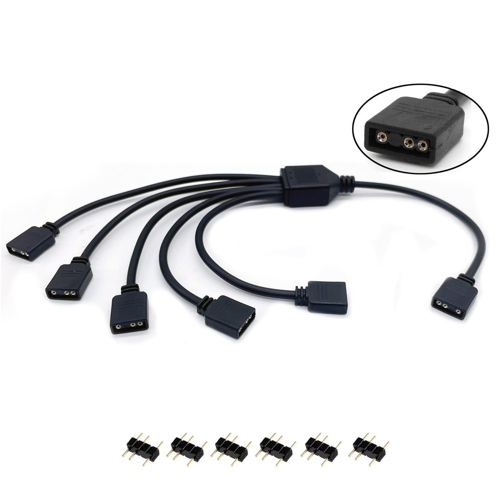 Jstincal 1-to-5 ARGB Splitter Cable, ARGB Cable, 5V 3 Pin Addressable RGB Extension Cable ARGB LED Sync Cable for Computer Chassis CPU Cooler and 5V ARGB Fan (1 Pack)