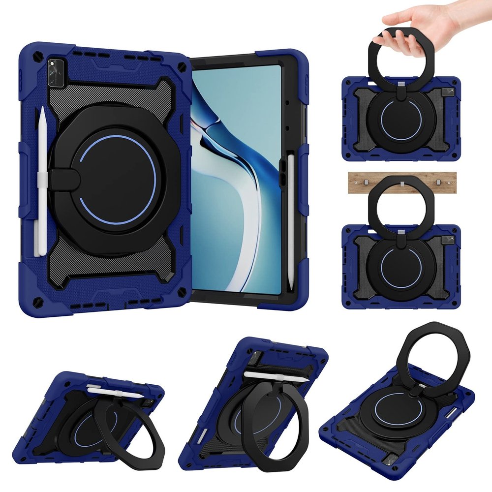 Case Cover Kids Case Compatible with Huawei MatePad Pro 12.6" (2021) ,360 Rotatable Handle Stand Case Three-in-one Shatter-Resistant Shell, Drop-Proof,Shoulder Strap Tablet Cover ( Color : Dark blue