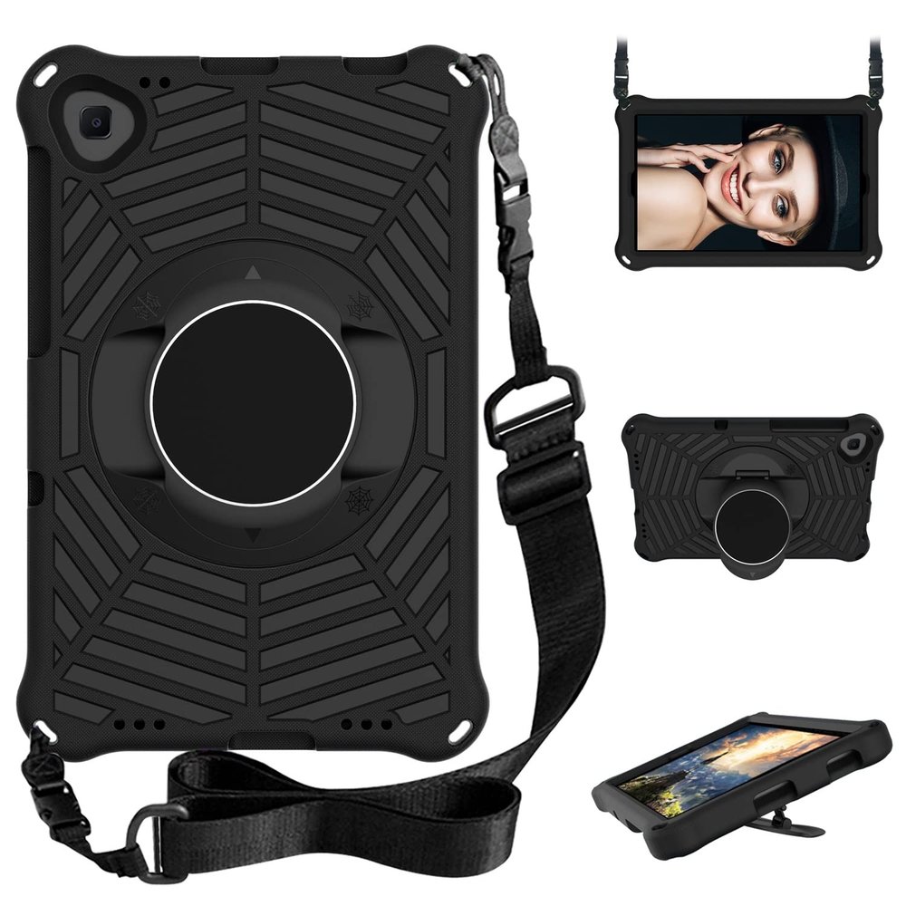 SGTD Case Cover Compatible with Xiaomi Mi Pad 4 Plus (10.1") Tablet Case Kids Shock Proof Protective Cover with Rotating Lightweight and Durable Stand,Shoulder Strap Tablet Cover (Color : Black)
