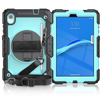Case Cover Compatible with Lenovo Smart Tab M8 HD 8 inch TB-8505F/8505X/8705F Heavy Duty Shockproof TPU Case,Protective Cover W Screen Protector 360 Swivel Kickstand+Hand Strap+Shoulder Strap Tablet C