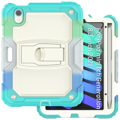 Case Cover Case Compatible With IPad Mini 6 Case 2021 8.3 Inch, 3-Layer Protective Case With Stand, Heavy Duty Shockproof Case With Pencil Holder & Shoulder Strap For IPad Mini 6th Generation Tablet C