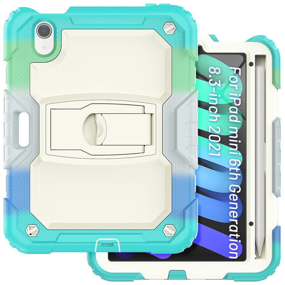 Case Cover Case Compatible With IPad Mini 6 Case 2021 8.3 Inch, 3-Layer Protective Case With Stand, Heavy Duty Shockproof Case With Pencil Holder & Shoulder Strap For IPad Mini 6th Generation Tablet C