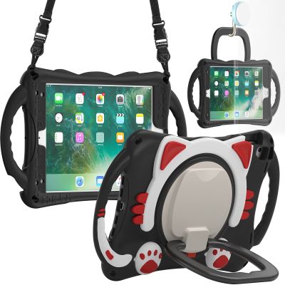 Case Cover Case Compatible with iPad Air/Air2/Pro 9.7/2017/2018 Cute Cat Case Compatible with Kids Friendly Protective Cover Drop-Proof Shock-Proof W Rotating Kickstand+Handle+Shoulder Strap Tablet Co