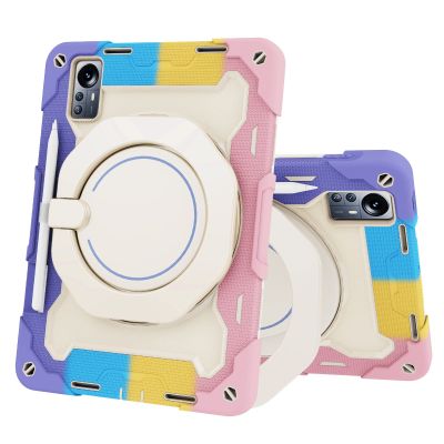 Case Cover Kids Case Compatible with Xiaomi Mi Pad 5 Pro 12.4 inch ,360 Rotatable Handle Stand Case Three-in-one Shatter-Resistant Shell, Drop-Proof,Shoulder Strap Tablet Cover ( Color : Rainbow pink
