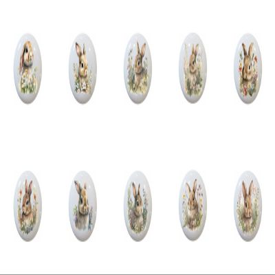 Floral Bunnies Bunny Rabbits - DECORATIVE Ceramic Dresser Drawer PULLS Cabinet Cupboard KNOBS (Set of 10)