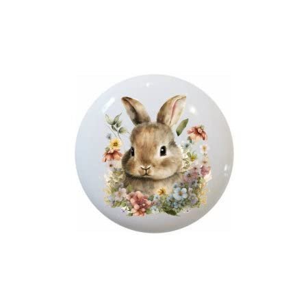 Floral Bunnies Bunny Rabbits - DECORATIVE Ceramic Dresser Drawer PULLS Cabinet Cupboard KNOBS (#5)