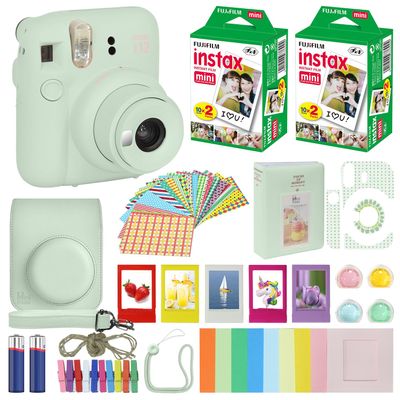 Fujifilm Instax Mini 12 Instant Camera Mint Green + Carrying Case + Fuji Instax Film Value Pack (40 Sheets) Accessories Bundle, Color Filters, Photo Album, Assorted Frames