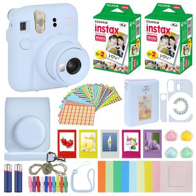 Fujifilm Instax Mini 12 Instant Camera Pastel Blue + Carrying Case + Fuji Instax Film Value Pack (40 Sheets) Accessories Bundle, Color Filters, Photo Album, Assorted Frames