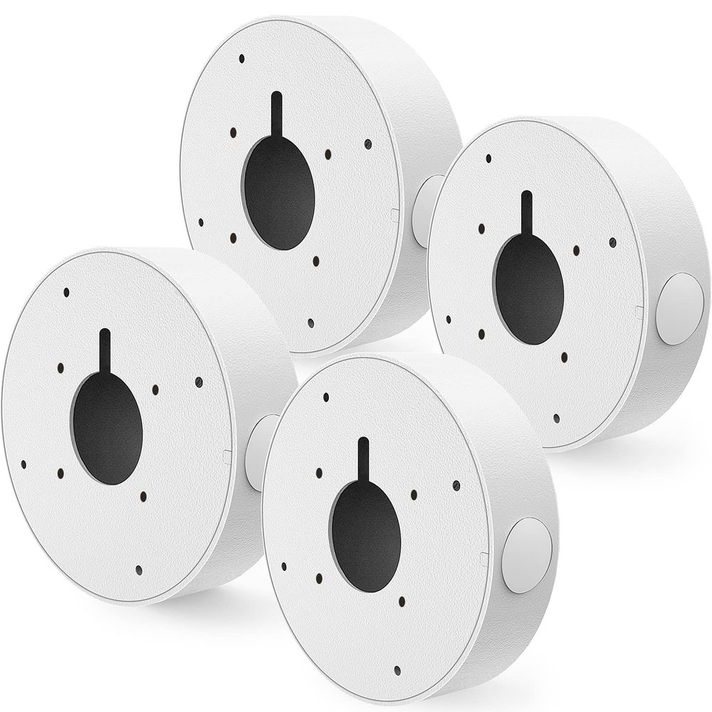 ENS Custom Drilling Junction Box for Security Cameras - Aluminum Enclosure - Dome/Turret/Bullet/Fisheye Cameras Base, 2 Side and 1 Bottom 3/4" Holes - White, 5.9" Diameter, 4 Pack