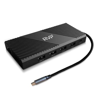 RVP+ Docking Station 3 Monitors, 12-in-1, Triple Display-4K HDMI Dual Monitors & VGA, 5Gbps USB-C/A Data Transfer, USB 3.0, 100W Laptop-Charging, Gigabit Ethernet, Audio, SD/TF Dongle (RVP-MCY93)