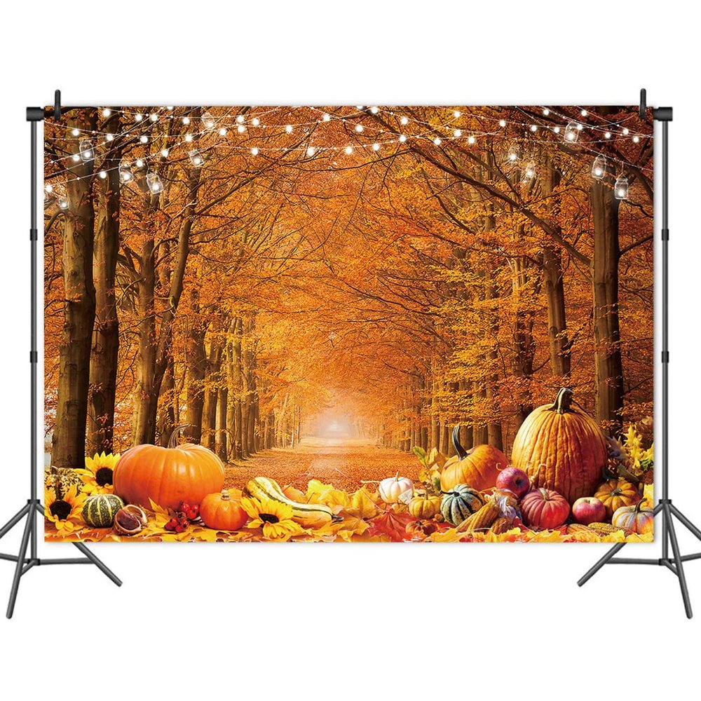 MAQTT 7X5FT Autumn Thanksgiving Photography Background Forest Autumn Harvest Pumpkin Baby Bathing Children's Birthday Party Backdrop Banner Props Photo