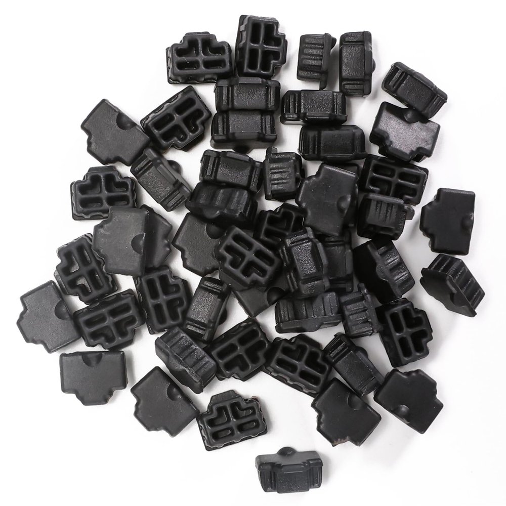 QSFPTEK 50pcs RJ45 Anti-Dust Cover Cap, RJ45 Network Switch Ethernet Port Silicone Plug Cover, Black RJ45 Protector Stopper Cap for Copper RJ45 Computer Hubs Switches Routers Slot