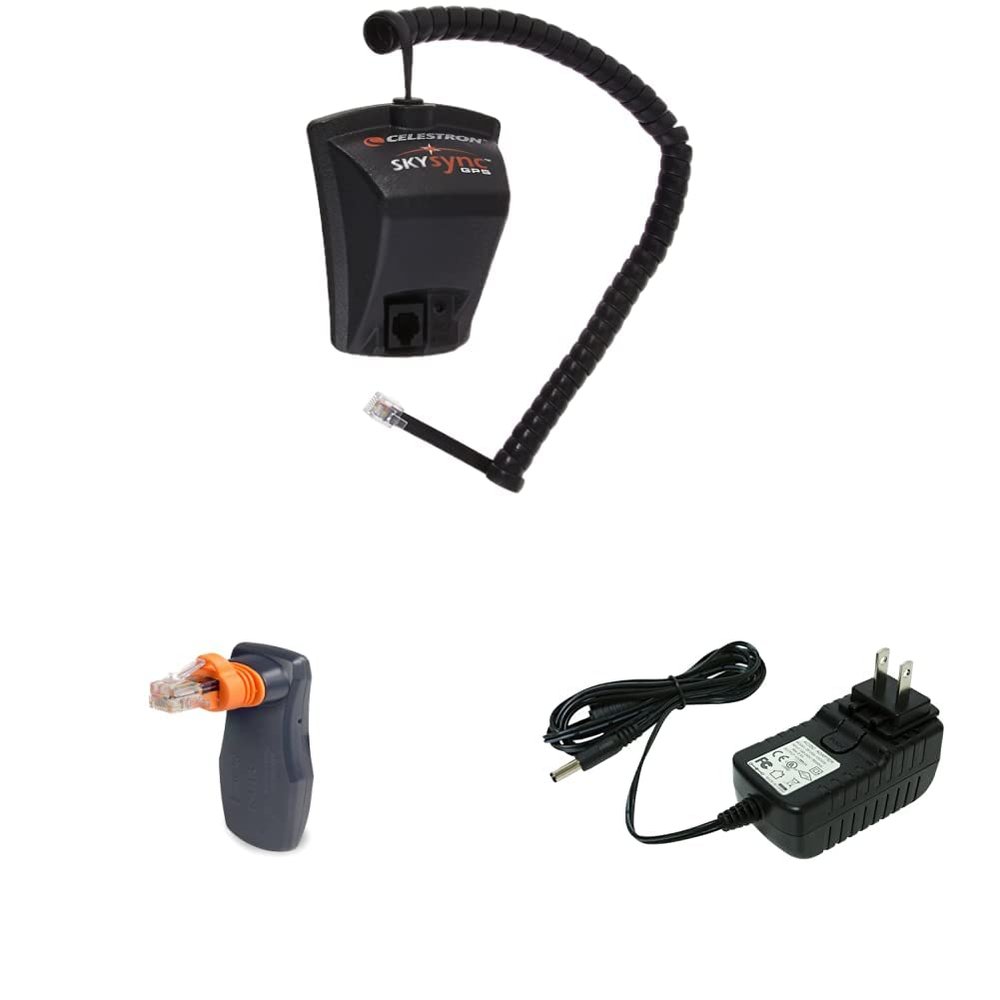 Celestron - SkySync Telescope GPS Accessory, Black (93969) & SkyPortal WiFi Module - Control Your Celestron Computerized Telescope via Smartphone & 18778 AC Adapter (Black)