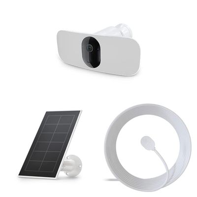 Arlo Pro 3 Floodlight Camera, White & Solar Panel Charger (2021 Released) Certified Accessory, White & Outdoor Charging Cable Certified Accessory - 25 ft, White