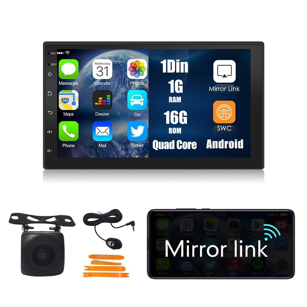 KUNFINE Universal Android Autoradio FM Radio Car Navigation Stereo Pad Multimedia Player GPS 7" IPS Touch Screen Display BT WiFi 1 Din Headunit Tablet Quad Core 1G+16G