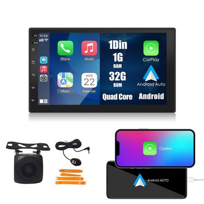 KUNFINE Universal CarPlay/Android Auto Autoradio Android FM Radio Car Navigation Stereo Pad Multimedia Player GPS 7" IPS Touch Screen Display BT WiFi 1 Din Headunit Tablet Quad Core 1G+32G