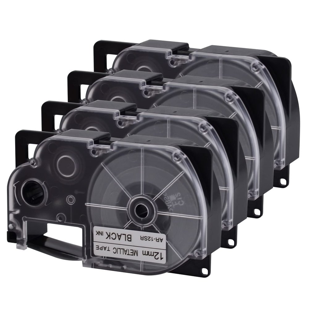 USUPERINK 4 Pack Compatible for XR-12SR XR-12SR2S Black on Silver 12mm Label IT Tape Cartridge for KL-G2 KL-60 KL-100 KL-120 KL-750 KL-780 KL-7000 EZ Label Printer