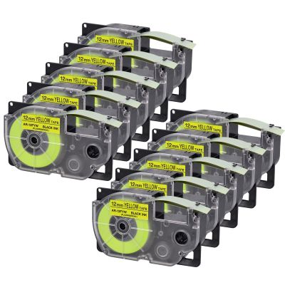 USUPERINK 10 Pack Compatible for XR-12FYW AR-12FYW XR12FYW Black on Fluo Yellow 12mm Label IT Tape Cartridge for KL-G2 KL-60 KL-100 KL-120 KL-750 KL-780 KL-7000 EZ Label Printer