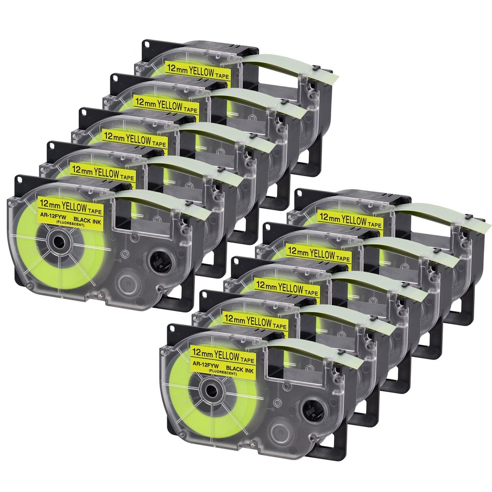 USUPERINK 10 Pack Compatible for XR-12FYW AR-12FYW XR12FYW Black on Fluo Yellow 12mm Label IT Tape Cartridge for KL-G2 KL-60 KL-100 KL-120 KL-750 KL-780 KL-7000 EZ Label Printer