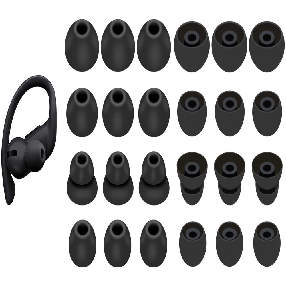 BLUEWALL Ear Tips Compatible with Beats Powerbeats Pro Earbuds, S/M/L/D Sizes 12 Pairs Soft Silicon Earbud Tips Replacement Eartips Compatible with PB Pro 12 Pairs Black