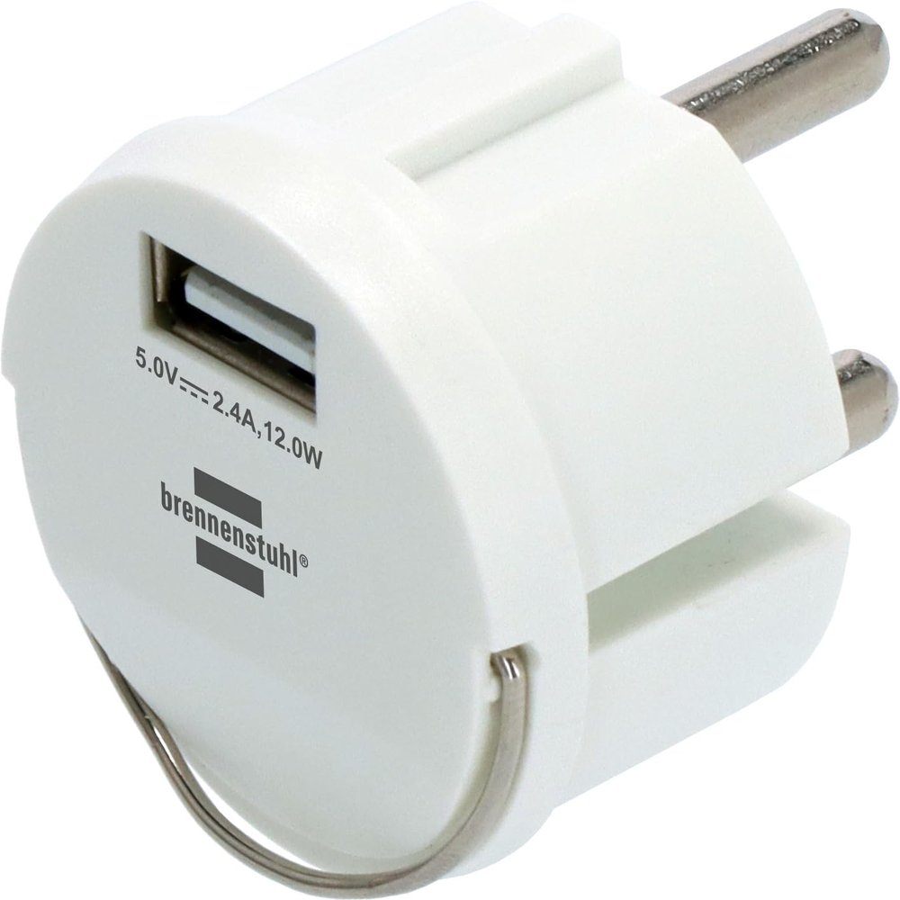 Brennenstuhl USB Socket Adapter (USB Charger for Plugging into a Nest Sockets, 2.4A, Compatible with IP44 Sockets and Brennenstuhl Cable Winders, Flat Design)