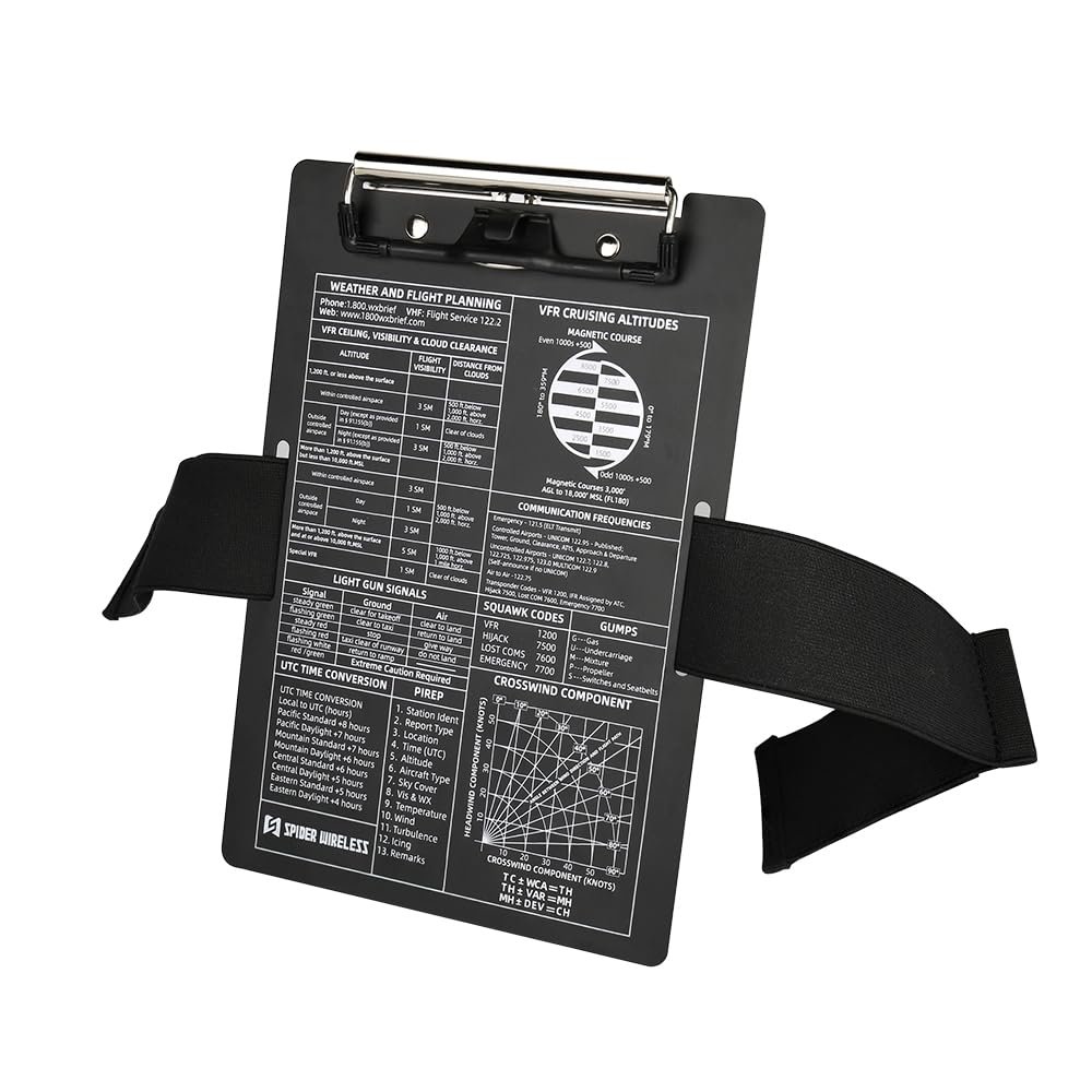 R SPIDER WIRELESS Pilot Aluminum VFR Kneeboard, with Metal Clip and Pen Holder, Durable Elastic Strap, Large Size