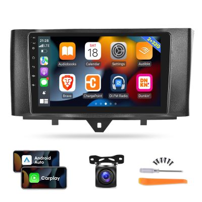 [2G+32G] Car Radio for Mercedes Benz Smart Fortwo 2011-2015, 9 inch Android Touch Screen Car Stereo, Carplay/Android Auto/1080P/Bluetooth/WiFi + AHD Backup Camera + MIC