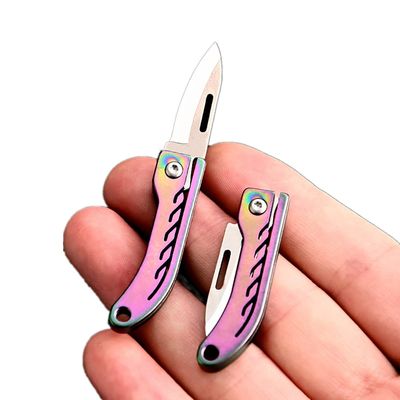 KUNSON Ultra Small Little Folding Pocket Titanium Knife, D2 Steel Blade Titanium Alloy Handle, Mini EDC Portable Knife, Ultra Durable and Lightweight (Titanium colorful)