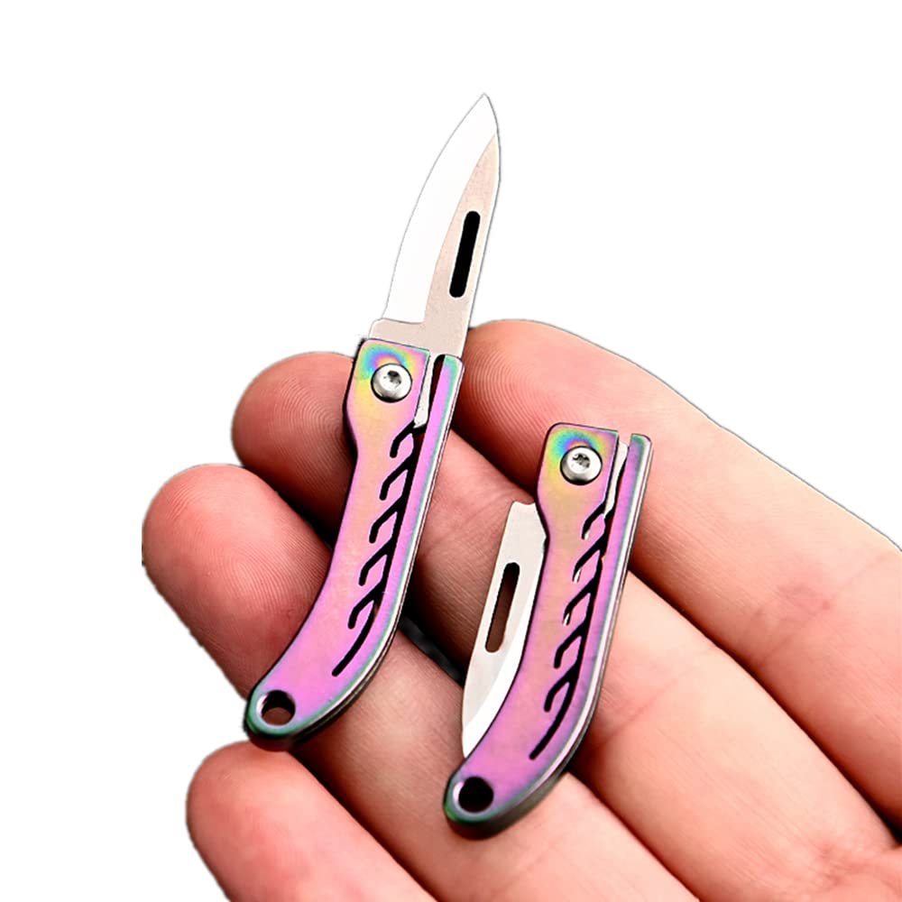 KUNSON Ultra Small Little Folding Pocket Titanium Knife, D2 Steel Blade Titanium Alloy Handle, Mini EDC Portable Knife, Ultra Durable and Lightweight (Titanium colorful)