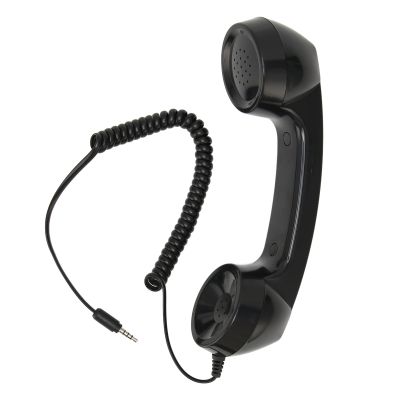 PUSOKEI Retro 3.5mm Telephone Handset, Wired Radiation Proof Handset Receivers with Volume Control, Sound Switch, Handheld Telephone Receiver for Mobile Phone Computer(3.5mm Jack) (Black)