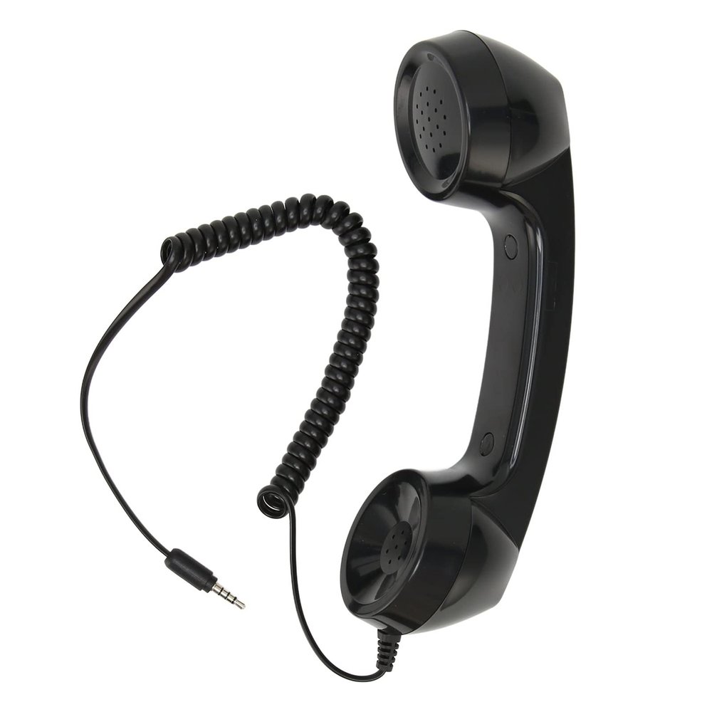 PUSOKEI Retro 3.5mm Telephone Handset, Wired Radiation Proof Handset Receivers with Volume Control, Sound Switch, Handheld Telephone Receiver for Mobile Phone Computer(3.5mm Jack) (Black)