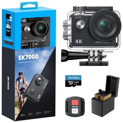 AKASO EK7000 4K30fps Action Camera with 64GB MicroSDXC U3 Memory Card 131ft Waterproof Camera with EIS 4X Zoom Remote Control Ultra HD 20MP Underwater Camera with Accessories Kit