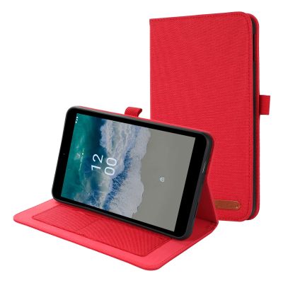 SGTD Case Cover Compatible with Nokia T20 Case, Flip Fold Stand Case Protective Fabric Print Cover with Auto Wake Sleep with Card Slots Tablet Cover (Color : Vermelho)