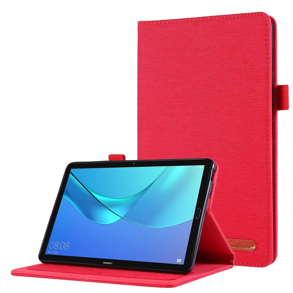 SGTD Case Cover Compatible with Huawei Honor V7 Pro 2021 Case, Flip Fold Stand Case Protective Fabric Print Cover with Auto Wake Sleep with Card Slots Tablet Cover (Color : Vermelho)