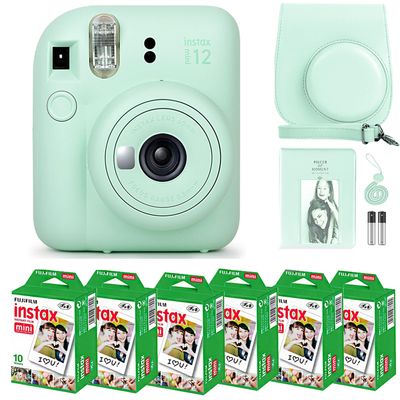 Fujifilm Instax Mini 12 Instant Camera Mint Green and Fuji Film Value Pack (60 Sheets) Bundle with Sturdy Tiger Accessories, Carrying Case, Photo Album 64 Pockets
