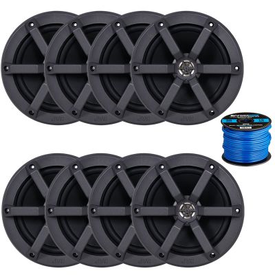 4 Pairs (Qty 8) of JVC 6.5" 100 Watt Peak 2-Way Marine Audio Black Speakers Bundle Combo with 50 Feet 16 Gauge Speaker Wire