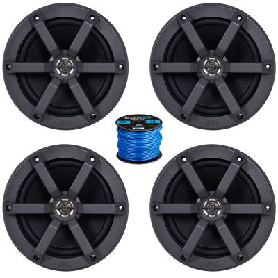 2 Pairs (Qty 4) of JVC 6.5" 100 Watt Peak 2-Way Marine Audio Black Speakers Bundle Combo with 50 Feet 16 Gauge Speaker Wire