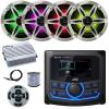JVC 2.7" LCD Marine Bluetooth AM/FM/WB Tuner Digital Media Receiver w/Wired Remote, 4X 6.5 120 Watt Peak Power White Boat Audio Speakers w/Multicolor LEDs, 4 Channel Amplifier, Antenna, Wire view 1