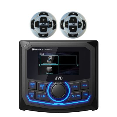 JVC Marine Bluetooth AM/FM/WB Tuner Radio Stereo Rear USB AUX Digital Media Receiver Bundle Combo with (Qty 2) of Wired Remote Controls