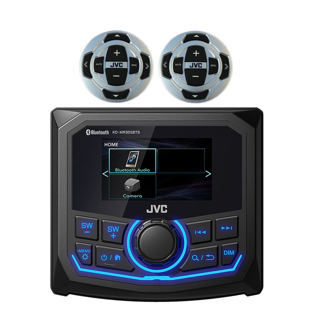 JVC Marine Bluetooth AM/FM/WB Tuner Radio Stereo Rear USB AUX Digital Media Receiver Bundle Combo with (Qty 2) of Wired Remote Controls