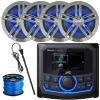 JVC 2.7" LCD Display Marine Bluetooth AM/FM/WB Receiver, 4X Enrock 6.5" 180 Watt Peak Power Boat Charcoal Speakers, Long Range Black Antenna, Speaker Wire view 1
