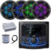 JVC 2.7" LCD Display Marine Bluetooth AM/FM/WB Receiver, 4X 6.5 120 Watt Max Power Charcoal Boat Audio Speakers w/Multicolor LED, 400 Watt 4 Channel Amplifier, Antenna, Speaker Wire view 1