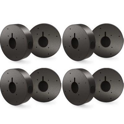 ENS Custom Drilling Junction Box for Security Cameras - Aluminum Enclosure - Dome/Turret/Bullet/Fisheye Cameras Base, 2 Side and 1 Bottom 3/4" Holes - Black, 5.9" Diameter, 8 Pack